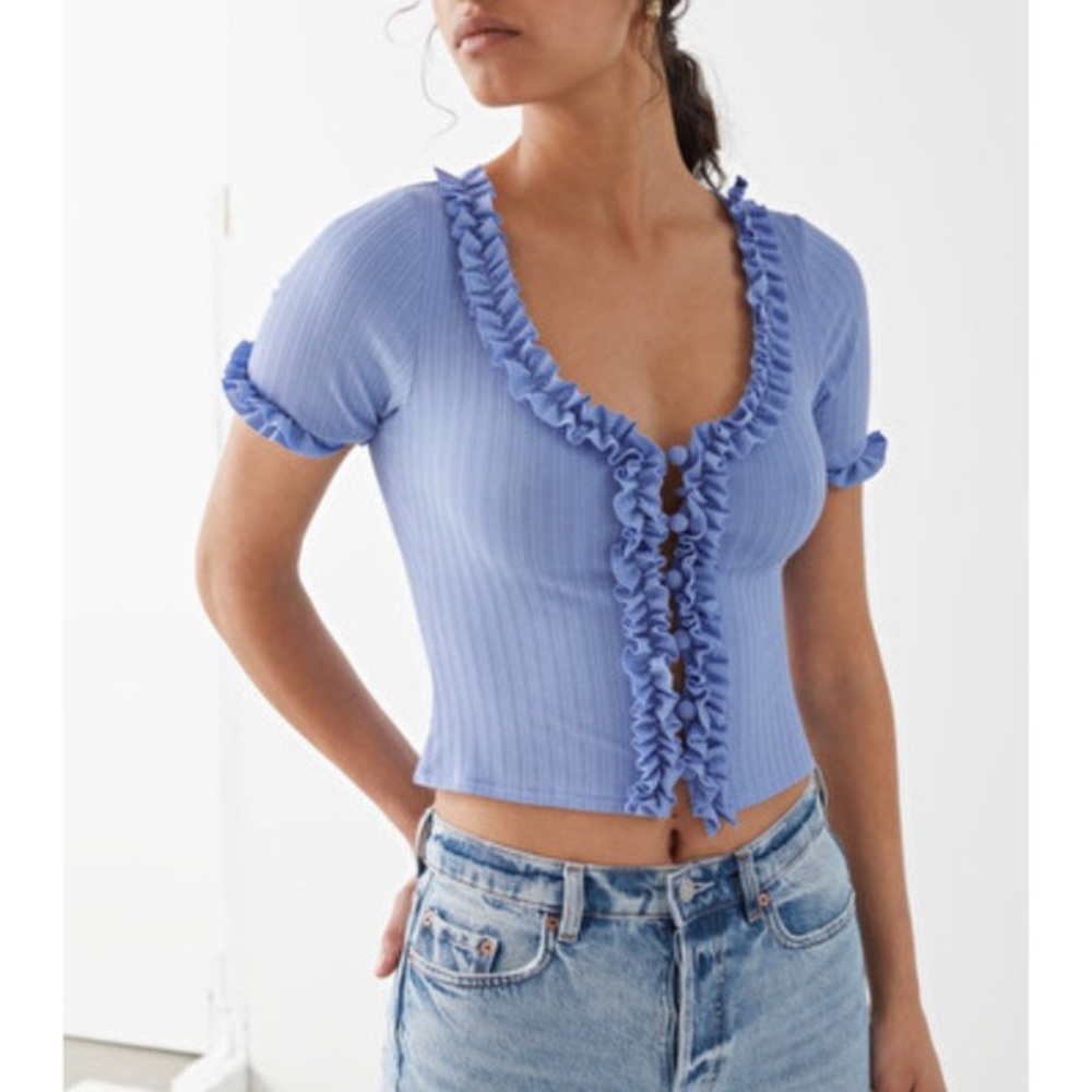 & Other Stories Cropped Ruffle Cardigan